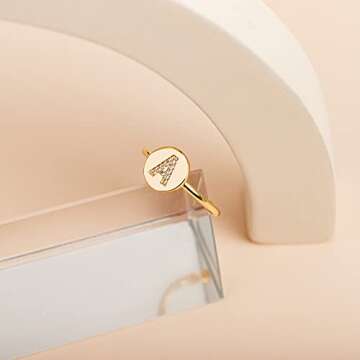 PAVOI Gold Plated Adjustable Initial Ring - Unique Gift