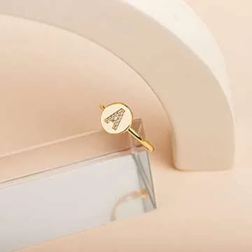 PAVOI Gold Plated Adjustable Initial Ring - Unique Gift