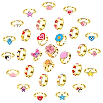 31PCS Happy Face Rings for Women - Cute Y2K Jewelry Set
