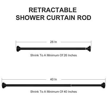 Ausemku Shower Curtain Rod Tension - 26-40 Inch Never Rust Non-Slip Spring Tension Curtain Rod No Drilling Stainless Steel Curtain Rod Use Bathroom Kitchen（Black）