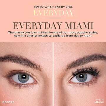 Lilly Lashes Everyday Miami Natural Lashes, Faux Mink Natural Eyelashes, False Eyelashes Everyday Use, Individual Lashes Reusable up to 20x, No Lash Glue Included (13mm)