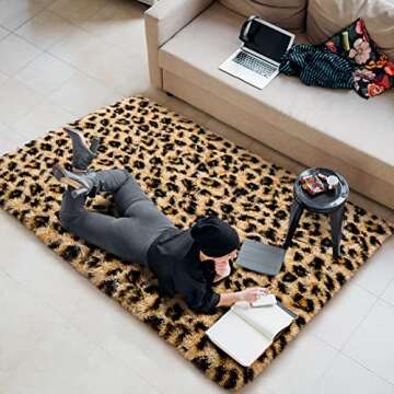 Amearea Fluffy Leopard Rug, Premium Cheetah Print Rugs, Soft Comfy Faux Fur Animal Print Carpet for ...
