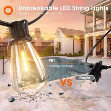 addlon 96 FT (2x48FT) Outdoor String Lights Commercial Grade Strand 36 Bulbs 30 Hanging Sockets, ETL...