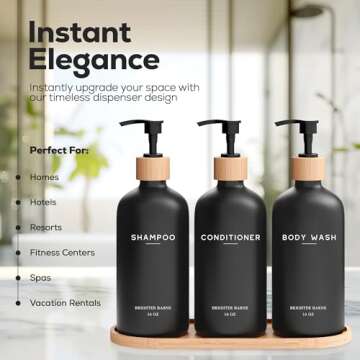 Black Shampoo and Conditioner Dispenser Set by Brighter Barns - Body Wash, Shampoo Dispenser for Sho...