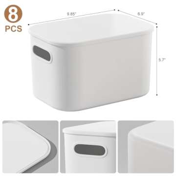 ORGIDOL 8 Pack White Storage Bins with Lids Stackable Storage Container for Organizing, Storage Boxes with Handle for Shelves, Cube Storage Bin for Craft, Snacks, 9.85x6.9x5.7 inch
