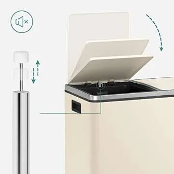 SONGMICS Trash Can, 2 x 8 Gallon (2 x 30 L) Garbage Can for Kitchen, with 15 Trash Bags, 2 Compartments, Plastic Inner Buckets and Hinged Lids, Airtight, Almond Color ULTB201A01