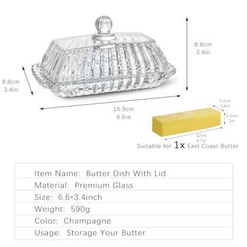 QFkris 6.5'' Glass Butter Dish with Lid - Elegant Storage Solution for Butter