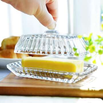 QFkris 6.5'' Elegant Glass Butter Dish with Lid