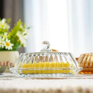 QFkris 6.5'' Elegant Glass Butter Dish with Lid