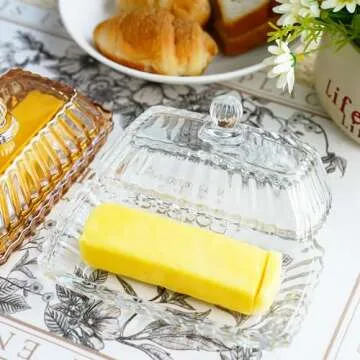 QFkris 6.5'' Elegant Glass Butter Dish with Lid
