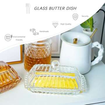 QFkris 6.5'' Elegant Glass Butter Dish with Lid