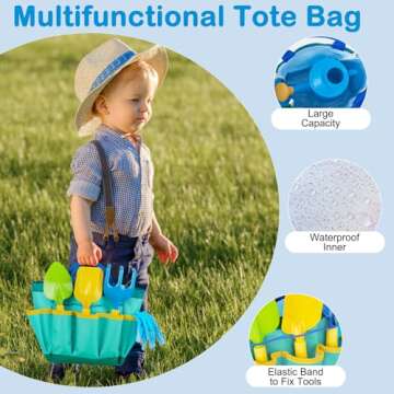Kids Gardening Tools Outdoor Toys Set with Wheelbarrow, Shovels, Rakes, Watering Can, Gloves, Tote Bag，DIY Sticker, Educational Pretend Toys Beach Sand Toys Garden Tools for Toddlers Kids Boys Girls