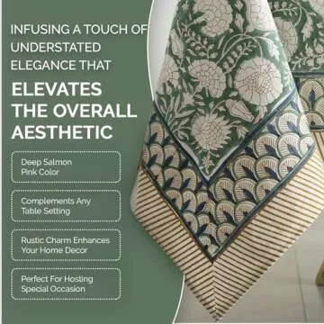 Labhanshi Indian Handblock Print Floral Cotton Rectangle 72x135 Inch 10-Seater Dining Tablecloth|Washable Spring St. Patrick Picnic Outdoor Camping Festive Easter Table Cover|Moss Green