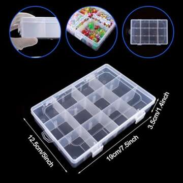DSLSQD Bead Organizer Box, 1 Pack 12 Grids Plastic Storage Box with 18 Removable Grids Compartments,...