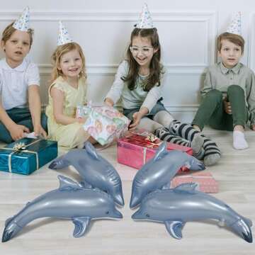 Jet Creations Inflatable Aquatic Animal Dolphin, Pack of 4, 20 inch Long, Pool Toys, Photo Prop, Theme Party Centerpiece, VBS, Decoration, Hanger (2) per Flipper