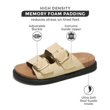 Project Cloud 100% Genuine Leather Slides for Women Platform Sandals Women Comfortable Summer Sandals Memory foam Insole Womens Slides with Straps - Casual Wear Womens Sandals (Sharl)