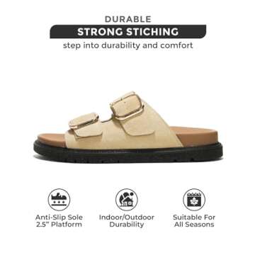 Project Cloud 100% Genuine Leather Slides for Women Platform Sandals Women Comfortable Summer Sandals Memory foam Insole Womens Slides with Straps - Casual Wear Womens Sandals (Sharl)