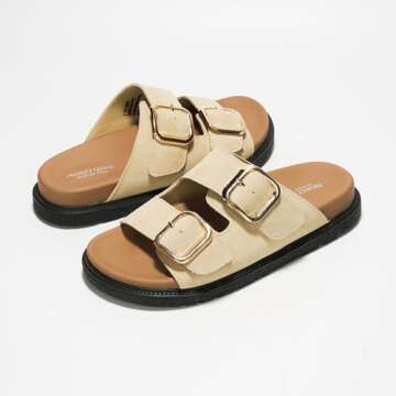 Project Cloud 100% Genuine Leather Slides for Women Platform Sandals Women Comfortable Summer Sandals Memory foam Insole Womens Slides with Straps - Casual Wear Womens Sandals (Sharl)