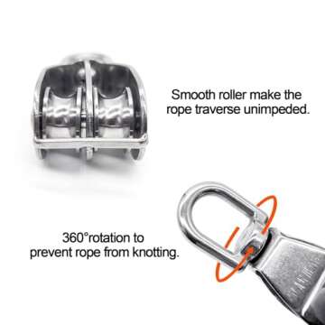 BlingKingdom 2pcs M20 Double Pulley Block 360° Spin Freely 304 Stainless Steel Double Pulley Wheel Roller Strong for Block and Tackle Pulley System Used to Lift Kayaks Max Load: 75kg