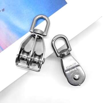 BlingKingdom 2pcs M20 Double Pulley Block 360° Spin Freely 304 Stainless Steel Double Pulley Wheel Roller Strong for Block and Tackle Pulley System Used to Lift Kayaks Max Load: 75kg
