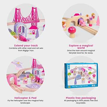 Bigjigs Rail, Fairy Town Train Set, Wooden Toys, Wooden Train Set, Gifts for 4 Year Old Girl, Pink Train Set, Girls Train Set, Bigjigs Train Set