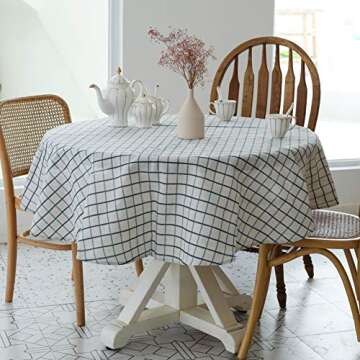YiHomer Pastoral Round Tablecloth - 60 Inch Dia. - Linen Fabric Table Cloth - Washable Table Cover with Dust-Proof Wrinkle Resistant for Restaurant, Picnic, Indoor and Outdoor Dining, Checkered