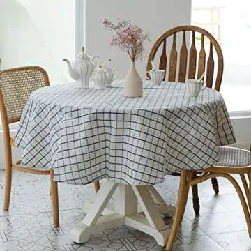 YiHomer Pastoral Round Tablecloth - 60 Inch Dia. - Linen Fabric Table Cloth - Washable Table Cover with Dust-Proof Wrinkle Resistant for Restaurant, Picnic, Indoor and Outdoor Dining, Checkered