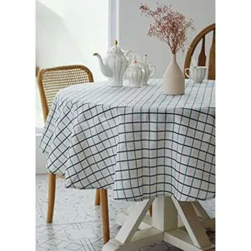 YiHomer Pastoral Round Tablecloth - 60 Inch Dia. - Linen Fabric Table Cloth - Washable Table Cover with Dust-Proof Wrinkle Resistant for Restaurant, Picnic, Indoor and Outdoor Dining, Checkered