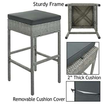 Daxue Bar Stools Set of 5 Pieces Outdoor Patio Furniture Set Outdoor Dining Table and Chairs Set with Slatted Square Tabletop, Gray Rattan Chair Set PE Wicker Sectional Sofa Set for Backyard, Gray