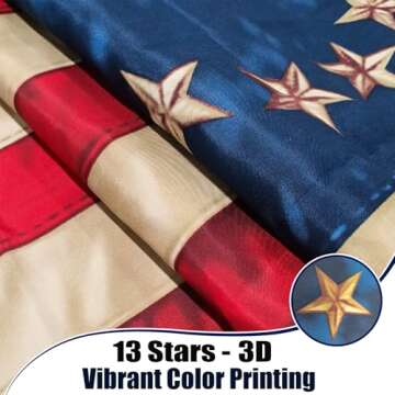 FRF Tea Stained 13 Stars American flag Besty Ross Flags 3x5 Vintage USA 1776 Banner Outdoor Decoration with Canvas Header & 2 Brass Grommets (3D Printed Star)