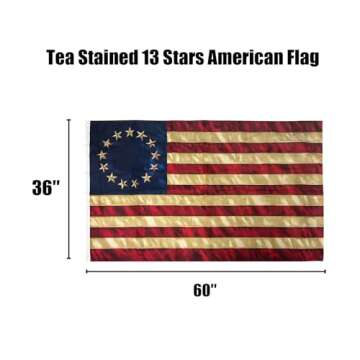 FRF Tea Stained 13 Stars American flag Besty Ross Flags 3x5 Vintage USA 1776 Banner Outdoor Decoration with Canvas Header & 2 Brass Grommets (3D Printed Star)