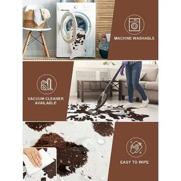 LIVEBOX Brown Faux Cowhide Rug, 4.7x5.3 Feet Washable Durable Cow Print Rug for Western Decor for Home, Ultra-Thin Irregular Shaped Rug for Bedroom Cowgirl Decor, Dining Room, Nursery Room