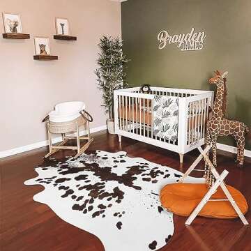 LIVEBOX Brown Faux Cowhide Rug, 4.7x5.3 Feet Washable Durable Cow Print Rug for Western Decor for Home, Ultra-Thin Irregular Shaped Rug for Bedroom Cowgirl Decor, Dining Room, Nursery Room