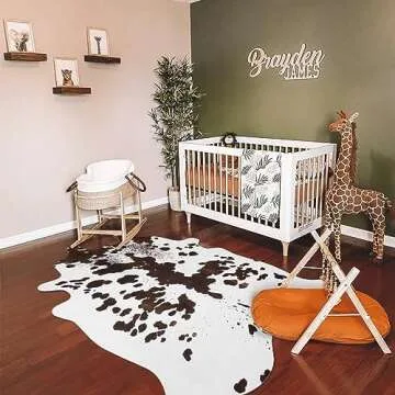 LIVEBOX Brown Faux Cowhide Rug, 4.7x5.3 Feet Washable Durable Cow Print Rug for Western Decor for Home, Ultra-Thin Irregular Shaped Rug for Bedroom Cowgirl Decor, Dining Room, Nursery Room