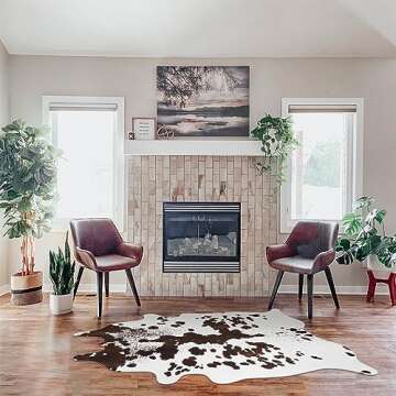 LIVEBOX Brown Faux Cowhide Rug, 4.7x5.3 Feet Washable Durable Cow Print Rug for Western Decor for Home, Ultra-Thin Irregular Shaped Rug for Bedroom Cowgirl Decor, Dining Room, Nursery Room