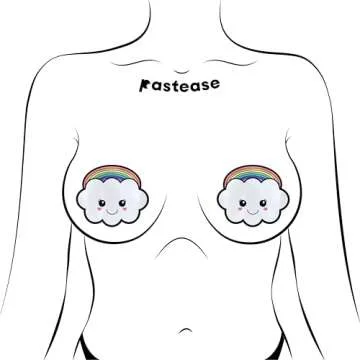PASTEASE Festival Pasties - Nipple Covers for Festivals, Raves, & Lingerie | Halloween Costume Accessory | Waterproof (Rainbow Kawaii Cloud)