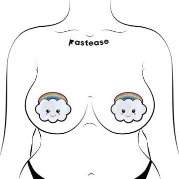 PASTEASE Festival Pasties - Nipple Covers for Festivals, Raves, & Lingerie | Halloween Costume Accessory | Waterproof (Rainbow Kawaii Cloud)