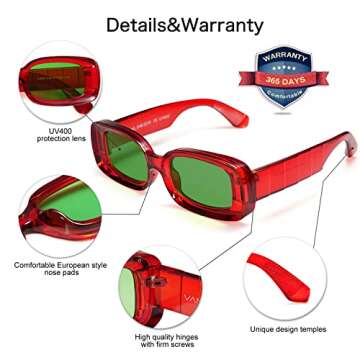 VANLINKER Y2K Trendy Rectangle Sunglasses for Women Men Retro Fashion 90s Glasses Thick Square Frames UV400 Protection VL9673 Red frame Green lens Christmas color