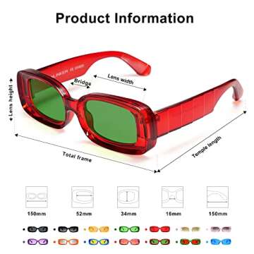 VANLINKER Y2K Trendy Rectangle Sunglasses for Women Men Retro Fashion 90s Glasses Thick Square Frames UV400 Protection VL9673 Red frame Green lens Christmas color