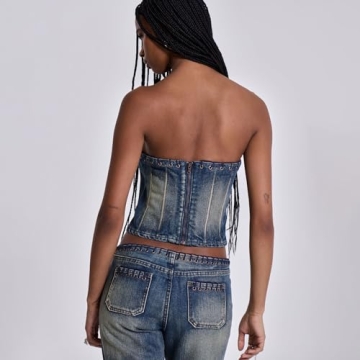 THLAI 2 Piece Denim Outfits for Women - Crop Top & Pants Set