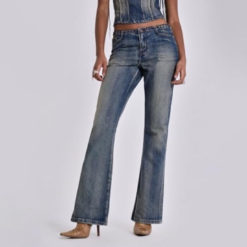 THLAI 2 Piece Denim Outfits for Women - Crop Top & Pants Set