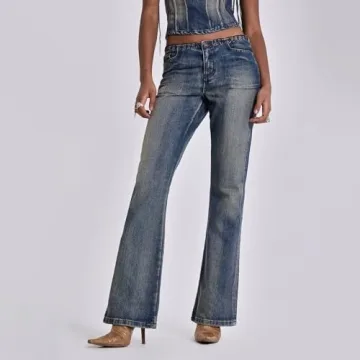 THLAI 2 Piece Denim Outfits for Women - Crop Top & Pants Set