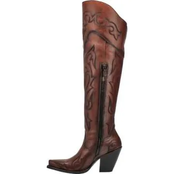 Dan Post Womens Seductress Embroidered Snip Toe Zippered Dress Boots Over the Knee High Heel 3" & Up - Brown - Size 8 M