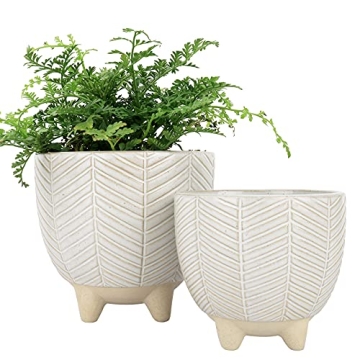 LA JOLIE MUSE Ceramic Footed Flower Plant Pots - 6.7 + 5.1 Inch Boho Decor Indoor Planters with Drai...