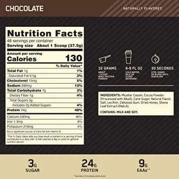 Optimum Nutrition Gold Standard 100% Micellar Casein Protein Powder, Naturally Flavored Chocolate creme, 4 Pound (Packaging May Vary)