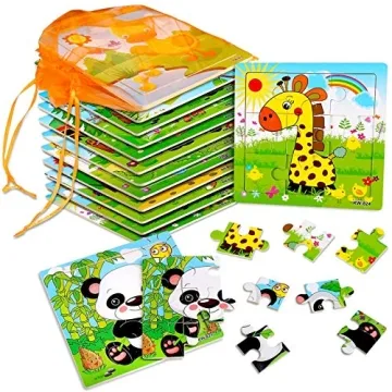 SANNIX 12 Pack Jigsaw Puzzles for Toddlers Wooden Animals Jigsaw Puzzles 9 pcs with 12 Organize Bags...