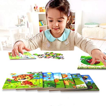 SANNIX 12 Pack Jigsaw Puzzles for Toddlers Wooden Animals Jigsaw Puzzles 9 pcs with 12 Organize Bags for Kids Ages 2 3 4 5 Preschool Educational Puzzles Learning Travel Toys for Boys and Girls