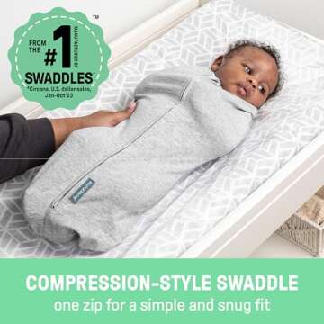 SwaddleMe by Ingenuity Compression Swaddle Pod, Two-Way Zipper for Easy Changes, Improves Sleep & Ca...