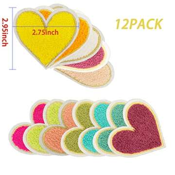 12Pcs Colorful Love Heart Iron on Patches,Sew on Embroidered Patches,Cute Embroidery Chenille Patche...