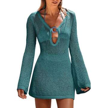 ANRABESS Women Beach Crochet Cover Ups Summer Knit Swimwear Mesh Bathing Suit Hollow Out Dress 2024 ...